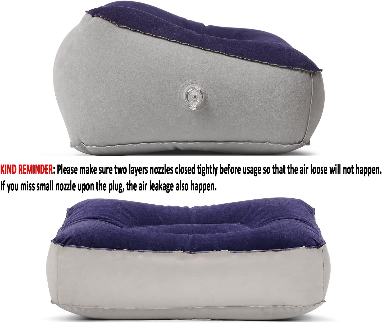 STYDDI Inflatable Foot Rest Pillow, 2 Pack Portable Inflatable Leg Rest Pillow, Travel Footrest Pillow for Airplane, Train, Car, Home, Office (Grey and Blue), Pack of 2