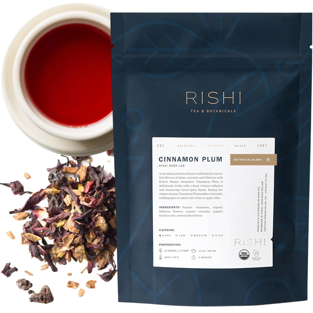 Rishi Tea Cinnamon Plum Organic Herbal Loose Leaf Tea, Caffeine Free, 4oz