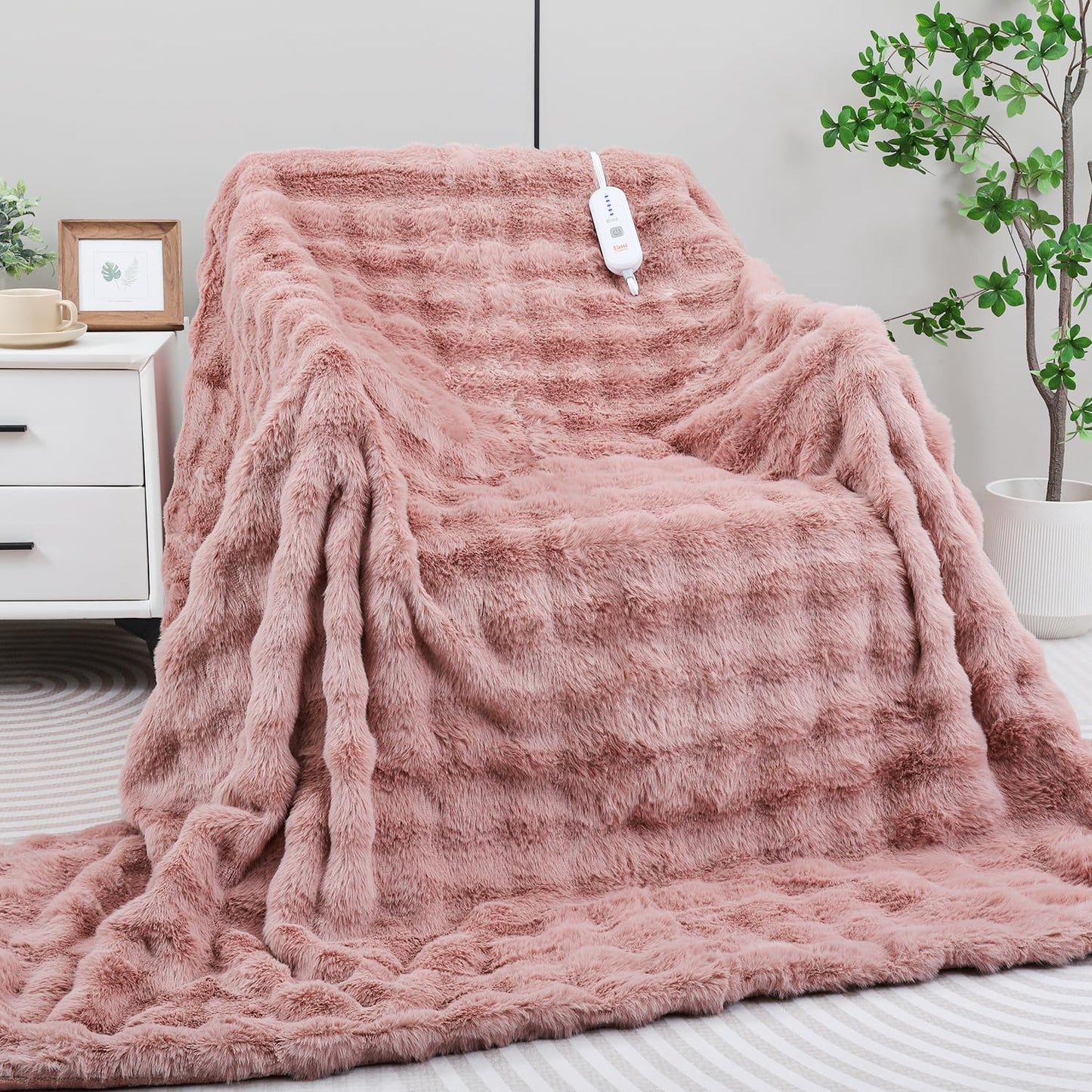 Heated Blanket Electric Throw- 50"x60" Soft Thick Bubble Electric Blanket for Sofa with 5 Heat Levels & 4 Hours Auto-Off Overheat Protection, Warm Cozy Gifts, Light Grey