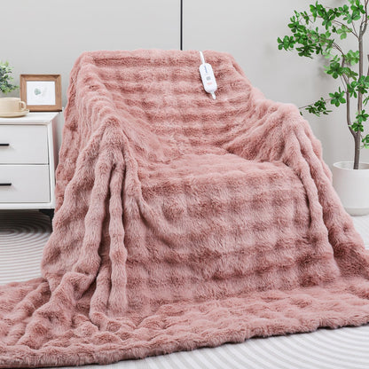 Heated Blanket Electric Throw- 50"x60" Soft Thick Bubble Electric Blanket for Sofa with 5 Heat Levels & 4 Hours Auto-Off Overheat Protection, Warm Cozy Gifts, Light Grey