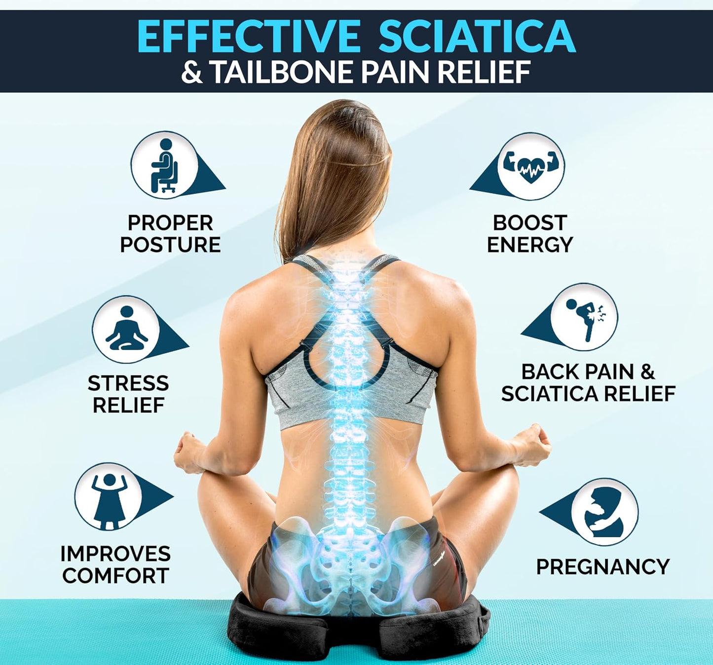 ComfiLife Gel Enhanced Seat Cushion – Office Chair Cushion – Non-Slip Gel & Memory Foam Coccyx Cushion for Tailbone Pain - Desk Chair Car Seat Cushion Driving - Sciatica & Back Pain Relief (Navy)