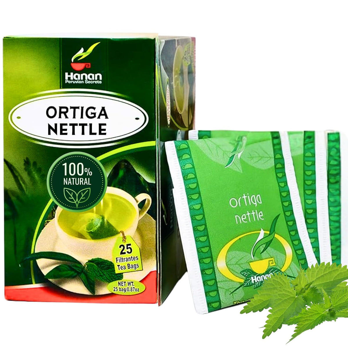 Hanan Nettle Tea - 25 Tea Bags of Stinging Nettle Leaf and Root - All-Natural Herbal Tea of Wild Nettles Leaves from Peru