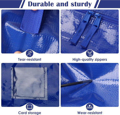 Moving Bags Heavy Duty 210GSM with Full-Open Side Zipper, 93L 220lbs Waterproof Foldable Storage Totes for College Dorm Move-In, Moving Boxes Alternative & Home Organization, Blue