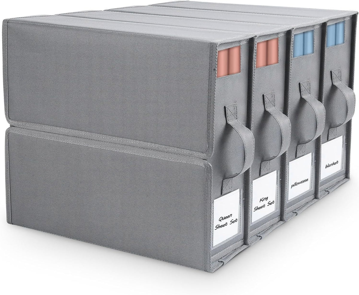 Sheet Organizers and Storage, Foldable Cube with Handles & Labels