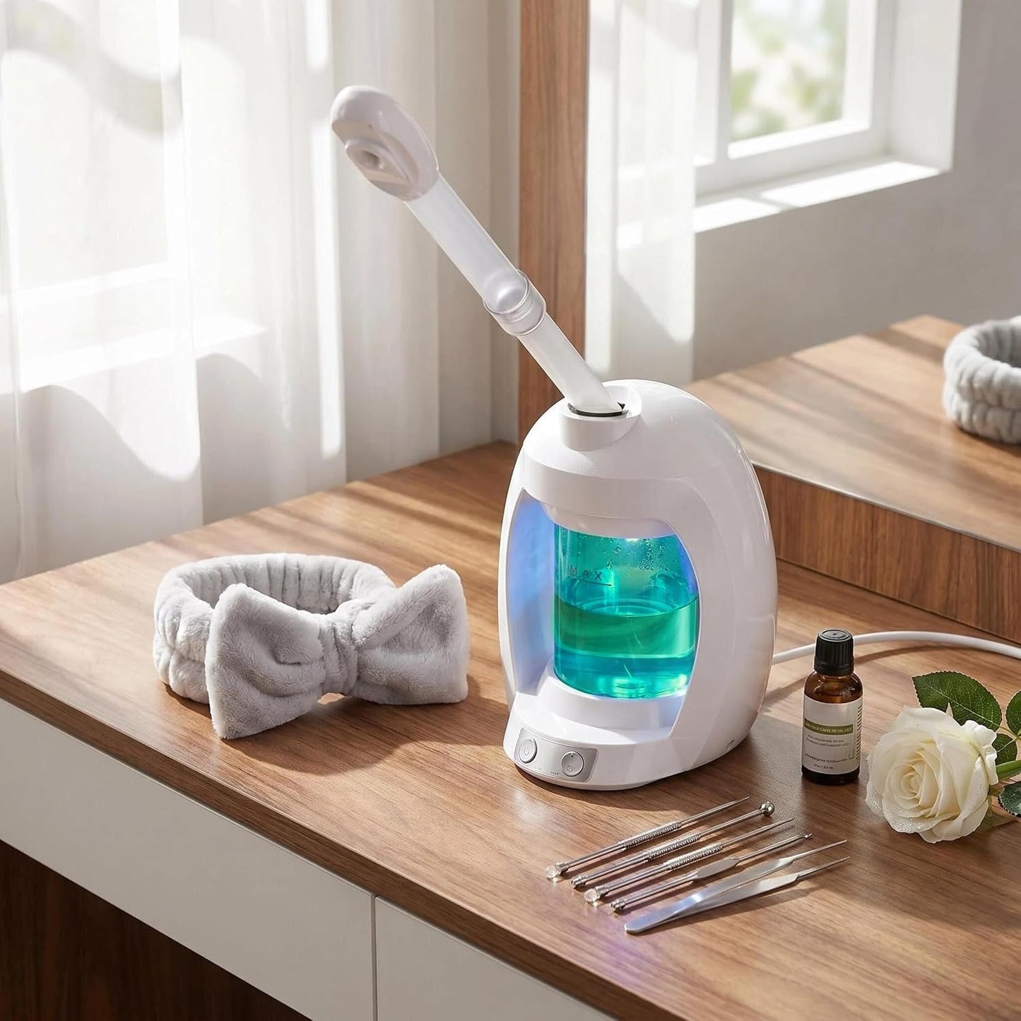 Facial Steamer, Nano Ionic Face Steamer for Facial Deep Cleaning, Pink Hair Steamer Facial Steamer Professional, Facial Steamers for Home Facial Spa.