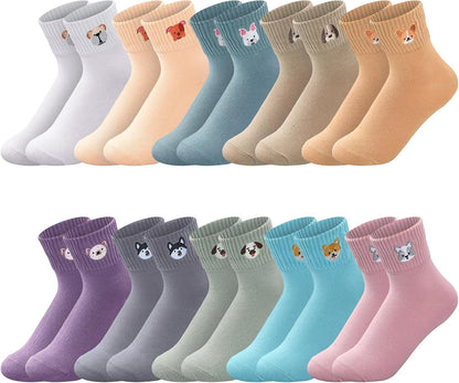 Eurzom 10 Pairs Socks Womens Crew Elastic Ankle Length Cotton Socks Aesthetic Cute Lightweight Low Cut Gifts for Women - Colors A