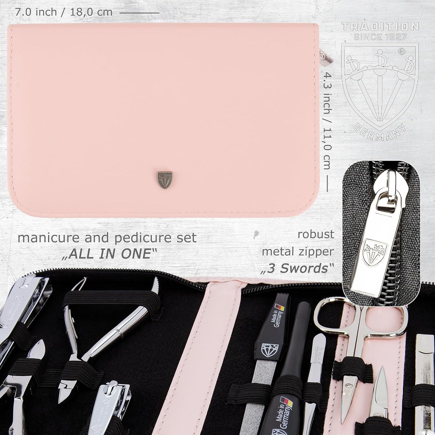 3 Swords Germany - brand quality 10 piece manicure pedicure grooming kit set for professional finger & toe nail care scissors clipper fashion leather case in gift box, Made by 3 Swords (00286)