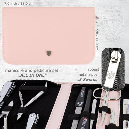 3 Swords Germany - brand quality 10 piece manicure pedicure grooming kit set for professional finger & toe nail care scissors clipper fashion leather case in gift box, Made by 3 Swords (00286)