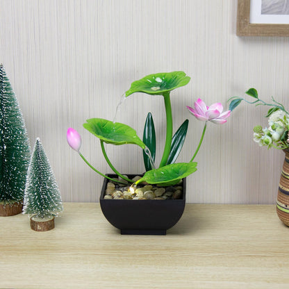 Water Fountain Indoor Waterfall Fountain 3-Tier Tabletop Fountain Lotus Desk Relaxation Home Decor Including Lots of Rocks and Soothing Sound Machine (Green 1)