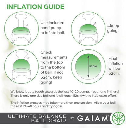 Gaiam Classic Balance Ball Chair – Ergonomic Stability Chair for Desk & Office | Yoga Ball Seat with Base, Air Pump, & Exercise Guide | Improves Posture & Core Strength (300 lb Capacity)