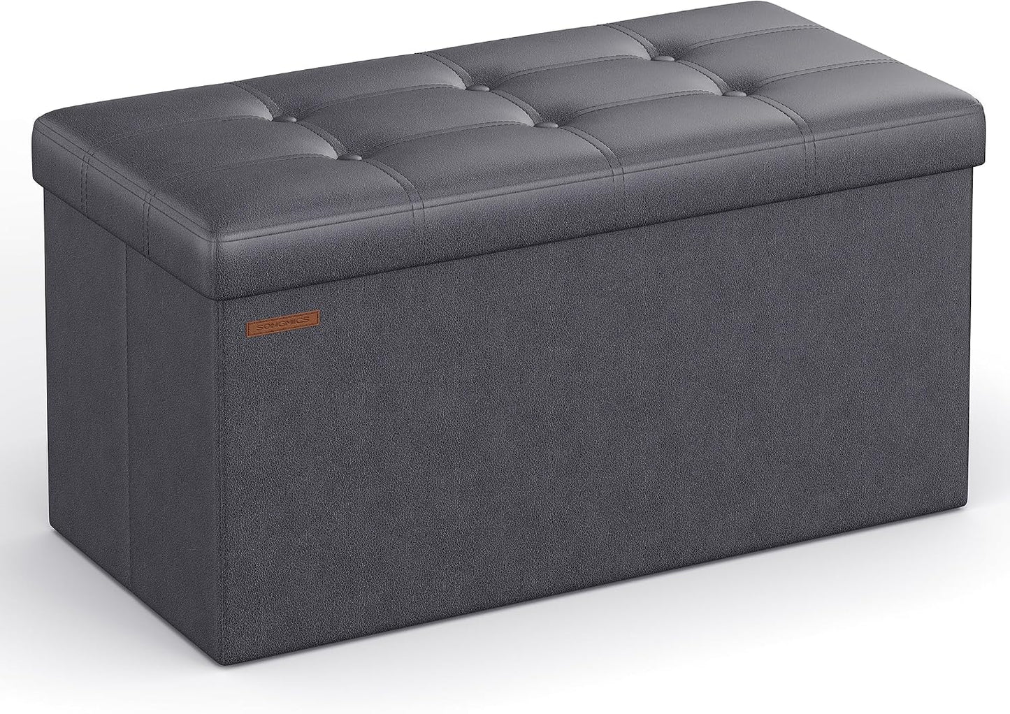 SONGMICS MAZIE Collection - 43 Inches Folding Storage Ottoman Bench, Ottoman with Storage, Foot Rest Stool, Load 660 lb, for Living Room, Synthetic Leather, Black ULSF701
