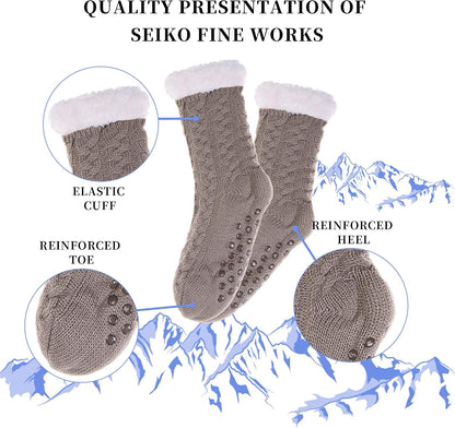 SDBING Women's Winter Super Soft Warm Cozy Fleece Lined Fuzzy Slipper Socks with Grippers