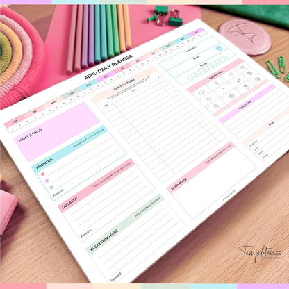 ADHD Daily Planner Notepad for Neurodivergent Adults - Productivity Daily Planner Desk Pad & Task Management to Stay Organized and Focused Note Pad (Rainbow, A4 Portrait)