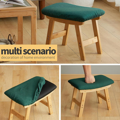 Foot Stool Ottoman Foot Rest Under Desk,Small Stool for Living Room, Bedroom and Kitchen (Brown Legs - Beige Stool Surface)