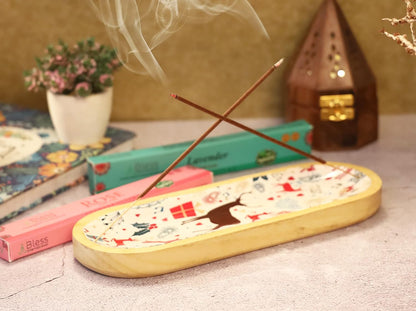 Bless-International Traditional-Handmade-Tray-Burner Wooden-Trat-Incense-Stick-Holder Ash-Catcher-Stand for-Aromatherapy-Meditation-Yoga 11x4x1.22 Inches (Wooden Tray)