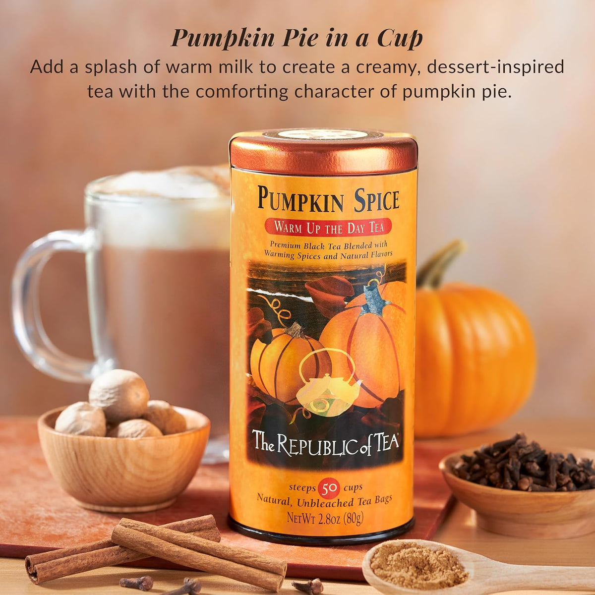 The Republic of Tea Pumpkin Spice Black Tea, Caffeinated, 50 Count