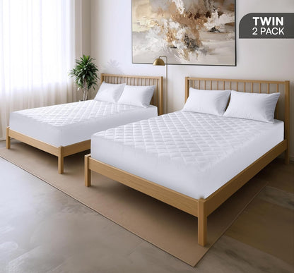 Quilted Fitted Mattress Pad, Queen Mattress Protector Topper with Deep Pocket Stretches up to 16 Inches, Machine Washable Mattress Cover by Utopia Bedding (White)