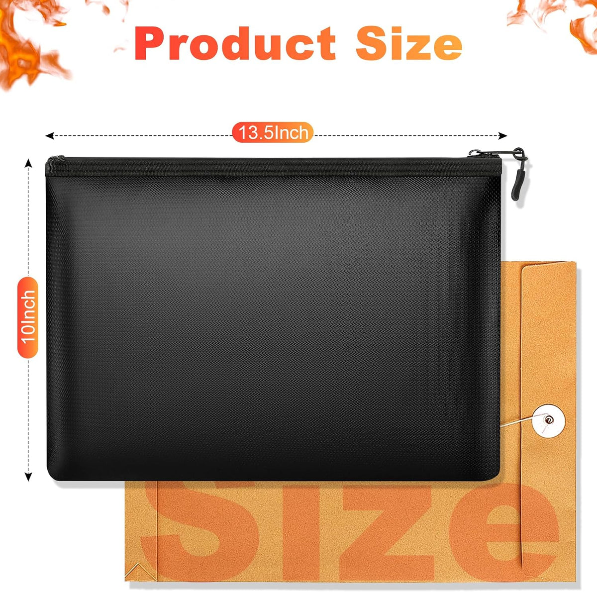 Fireproof Money Document Bag with Waterproof Zipper, 13.5" x 10"