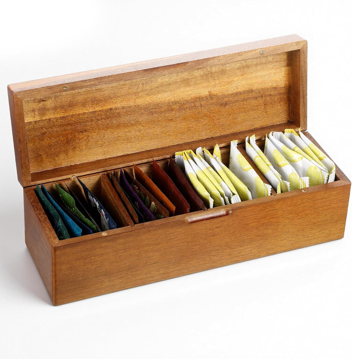 Acacia Wooden Tea Bag Organizers Drink Packet Storage Boxes Teas Caddy