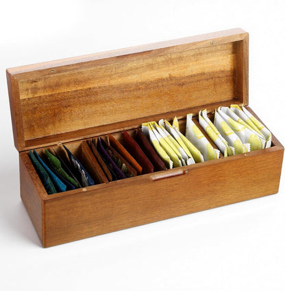 Acacia Wooden Tea Bag Organizers Drink Packet Storage Boxes Teas Caddy