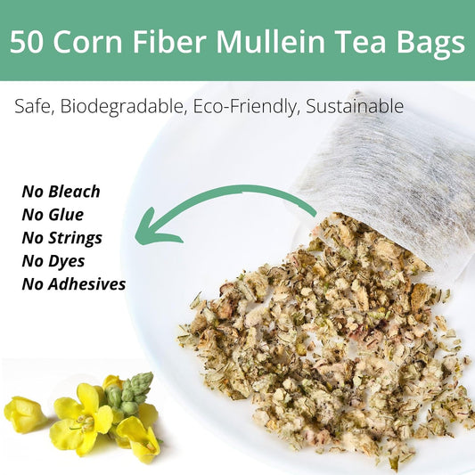 50 Mullein Tea Bags for Lungs, VitalForest 100% Pure Mullein Leave Tea, Lung Detox Cleanse Mullen Tea for Smokers Breathe Deep and Respiratory Support, Caffeine Free Mullin