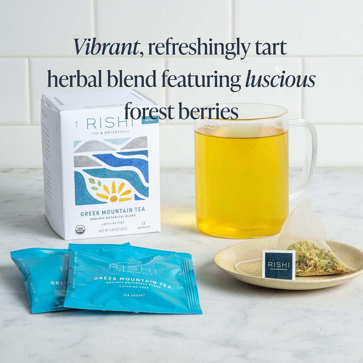 Rishi Tea Greek Mountain Organic Herbal Tea Bags, Caffeine Free, 15ct