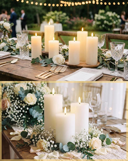 VIHOSE 12 Pack White Flameless Candles Set with Remote and Timer Flickering Flameless Battery Candles Flat Top LED Pillar for Wedding Outdoor Home Festival Decoration(D 3'' H 4'' 5'' 6'')