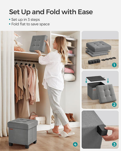 SONGMICS Storage Ottoman, Small Ottoman Foot Rest with Legs, 12.6 x 15.7 x 13.2 Inches Foot Stool, Load up to 660 lb, for Living Room, Bedroom, Dorm, Slate Gray ULSF012G01