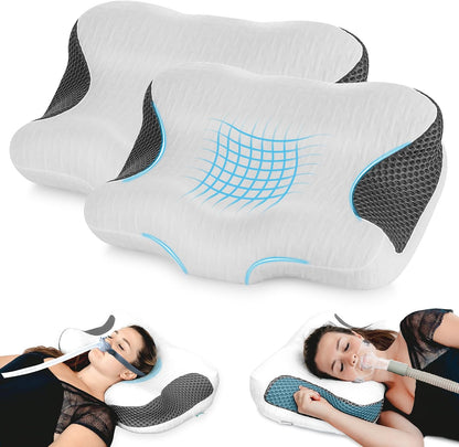 Elviros CPAP Pillow for Sleeping, HSA/FSA Ergonomic Adjustable Height Neck Support Memory Foam Bed Pillow for CPAP Users with Sleep Apnea, Suitable for Side and Back Sleepers