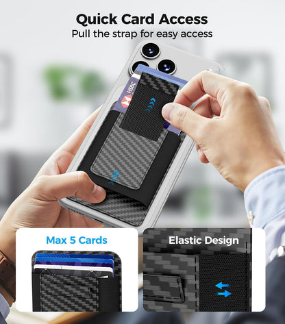 for MagSafe Wallet Works with Apple Find My, 5-Card RFID Holder with Pop-Up Strap, Strong Magnetic Wallet for iPhone 17/16/15/14/13/12 Pro Max Air Plus, Wireless Charging, Black