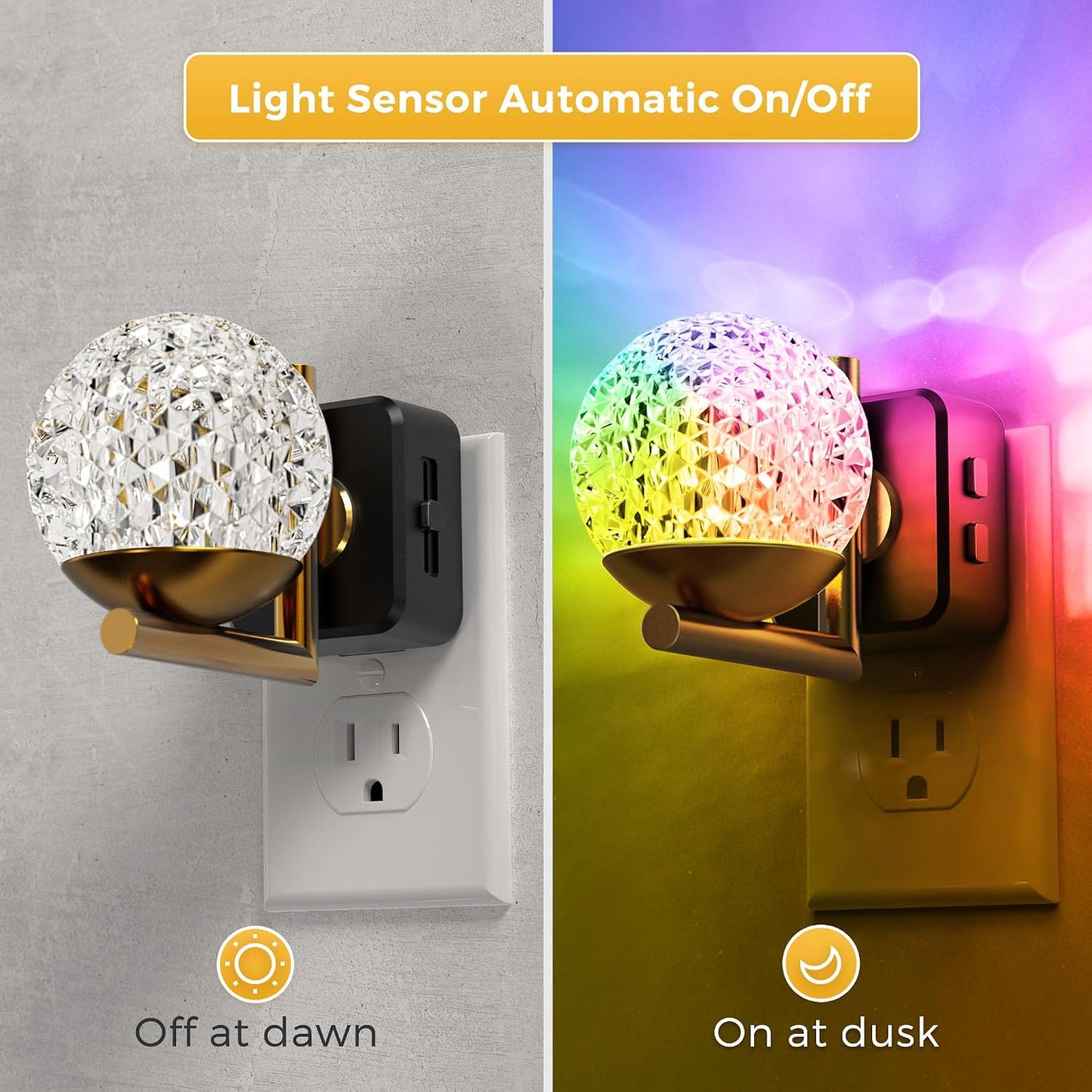 L LOHAS LED Night Lights Plug into wall, Amber Night Light with Adjustable Brightness, Plug in NightLight with Auto Light Sensor, Wall Sconce-Style Design Night Light for Bathroom,Hallway, 2 Pack