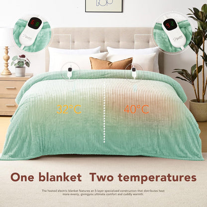 Homemate Heated Blanket Electric Throw - 50"x60" Heating Blanket Throw 1/2/4/6/8 Hours Auto-Off 10 Heat Levels Over-Heat Protection Soft Flannel Sherpa Heater ETL Certification