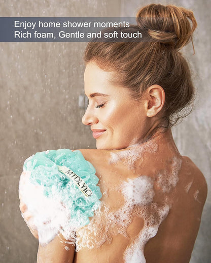MTDLYICE Loofah Sponge, XXL Large Loofah 100g 4 Pack, Bath Sponge Soft Mesh Shower Loofah for Men, Body Scrub, Shower Pouf Bath Accessories, for Body Wash, Soap (Blue Gray)