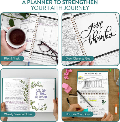 Christian Planner 2026 Daily Planner - Faith Based Monthly and Weekly Planner, Vision Board, and Habit Tracker - 2026 Calendar, Personal Organizer and Devotional Journal (Spiral, Pine)