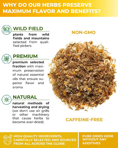 50 Bags Chamomile Flowers Herbal Tea (Matricaria Chamomilla) - 50 Count 1.5g Bags Dried Chamomile Flower Herb Tea Té De Manzanilla