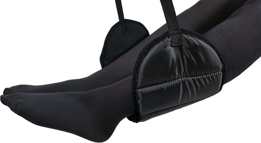 Sleepy Ride - Airplane Footrest Made with Premium Memory Foam - Airplane Travel Accessories - Helps to Prevent Swelling and Soreness - Provides Comfort for Shorter Legs (Jet Black)