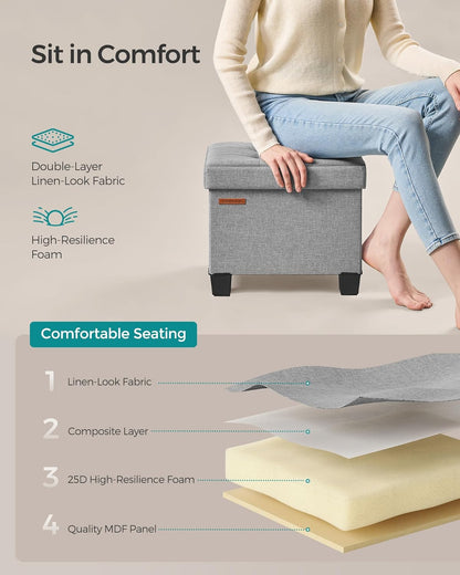 SONGMICS Storage Ottoman, Small Ottoman Foot Rest with Legs, 12.6 x 15.7 x 13.2 Inches Foot Stool, Load up to 660 lb, for Living Room, Bedroom, Dorm, Slate Gray ULSF012G01