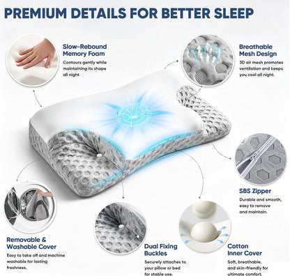 CPAP Pillow for Side, Back & Stomach Sleepers, Adjustable Cervical Memory Foam Neck Pillow with Cooling Cover & Mask Cutouts, Ergonomic CPAP Bed Pillow to Reduce Air Leaks & Mask Pressure