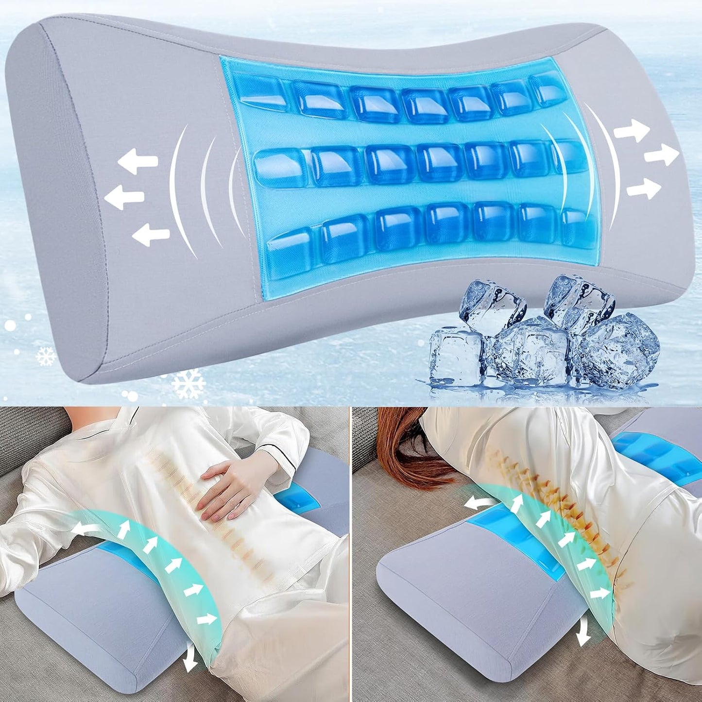 Lumbar Support Pillow for Bed Relief Lower Back Pain with Cooling Gel: Sciatica Lower Back Pillow for Sleeping-Memory Foam Waist Pillow for Side/Back/Stomach Sleepers-Bed Rest Pillow for Car, Sofa