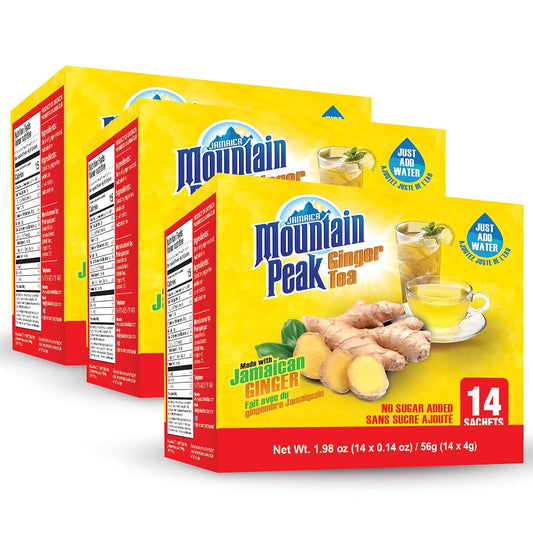 Jamaica Mountain Peak Original Ginger Tea, Unsweetened, 14 x 0.42 oz Sachets (Pack of 3) - Total 42 Sachets