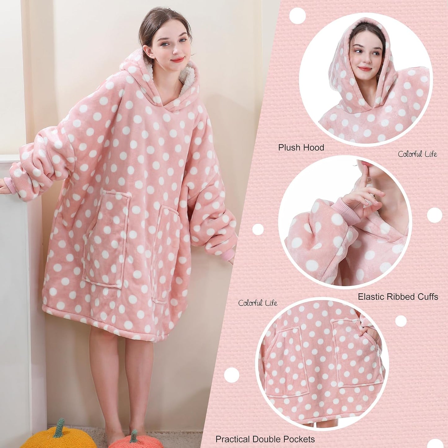 Aemicion Strawberry Blanket Hoodie,Oversized Sherpa Wearable Hooded Blanket,Warm Cozy Sweatshirt Gifts for Women Girls Adult