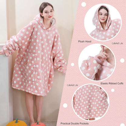 Aemicion Strawberry Blanket Hoodie,Oversized Sherpa Wearable Hooded Blanket,Warm Cozy Sweatshirt Gifts for Women Girls Adult
