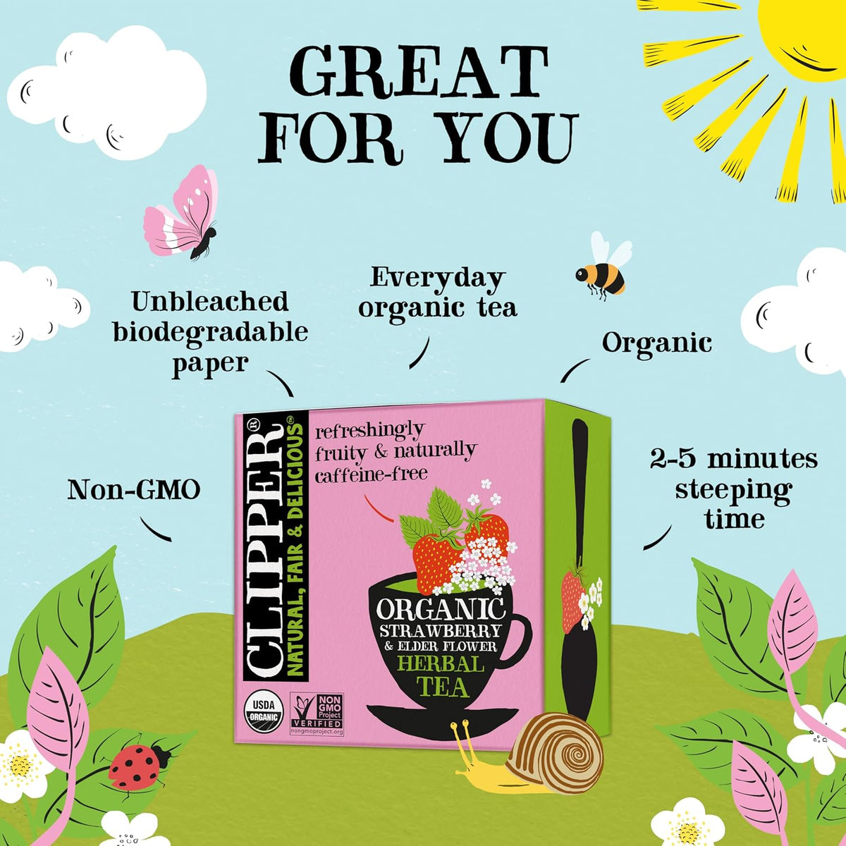 Clipper Organic Strawberry & Elderflower Herbal Tea, 50 Tea Bags