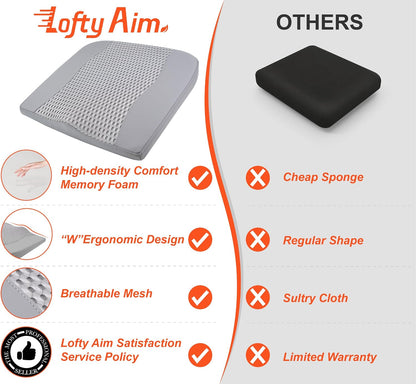 Lofty Aim Car Seat Cushion, Comfort Memory Foam Car Cushions for Driving - Sciatica & Lower Back Pain Relief, Driver Seat Pillow for Auto, Office Chair, Wheelchair - Black