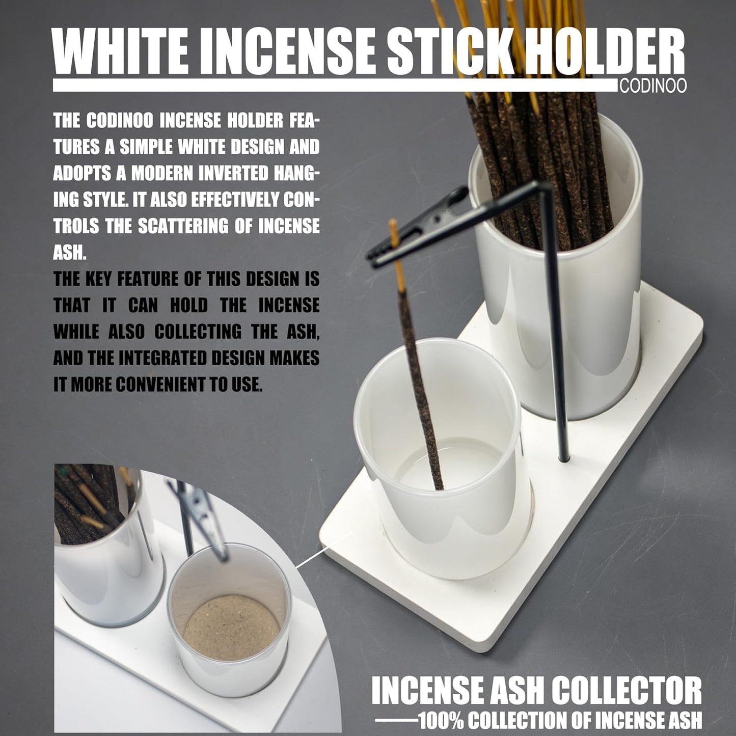 2 in 1 Incense Burner Holder for Sticks,Glass Incense Holder with Storage,Upside Down Incense Holder for Sticks with Glass Ash Catcher for Meditation Yoga Spa Room Home Decor[Full Black]