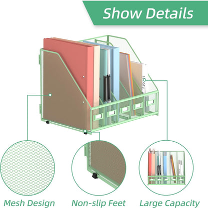 SUPEASY Desk Organizers Metal Desk Magazine File Holder with 5 Vertical Compartments Rack File Organizer for Office Desktop, Classroom, Home Workspace, Black