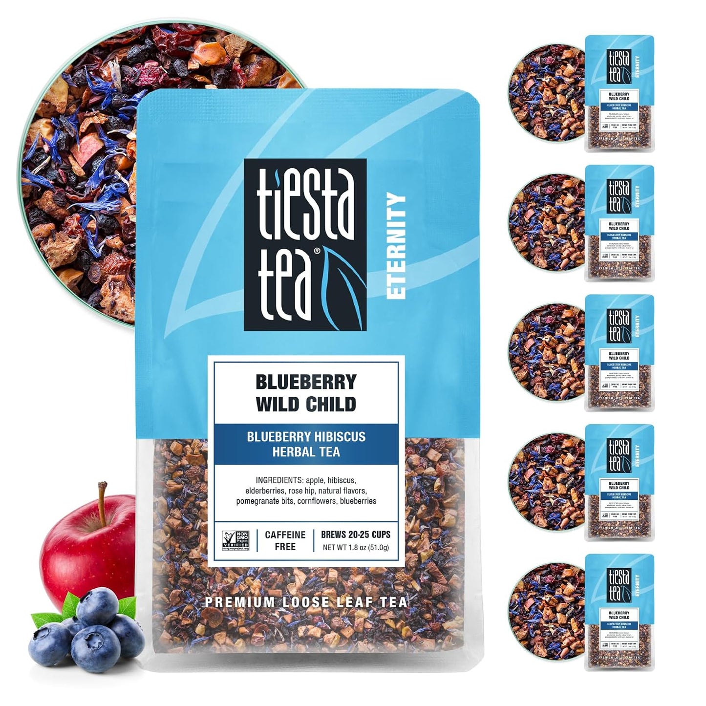 Tiesta Tea Blueberry Wild Child, Loose Leaf, Blueberry Hibiscus Herbal Tea, Premium Non-Caffeinated Blend, Make Hot or Iced, Brews Up to 50 Cups, 5.5 Ounce Refillable Tin