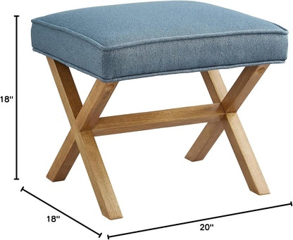 Amazon Basics Small Ottoman Foot Rest, Mid-Century Modern X Square Polyester Foot Stool, Linen, Ivory White, 18" D x 19.8" W x 18.3" H
