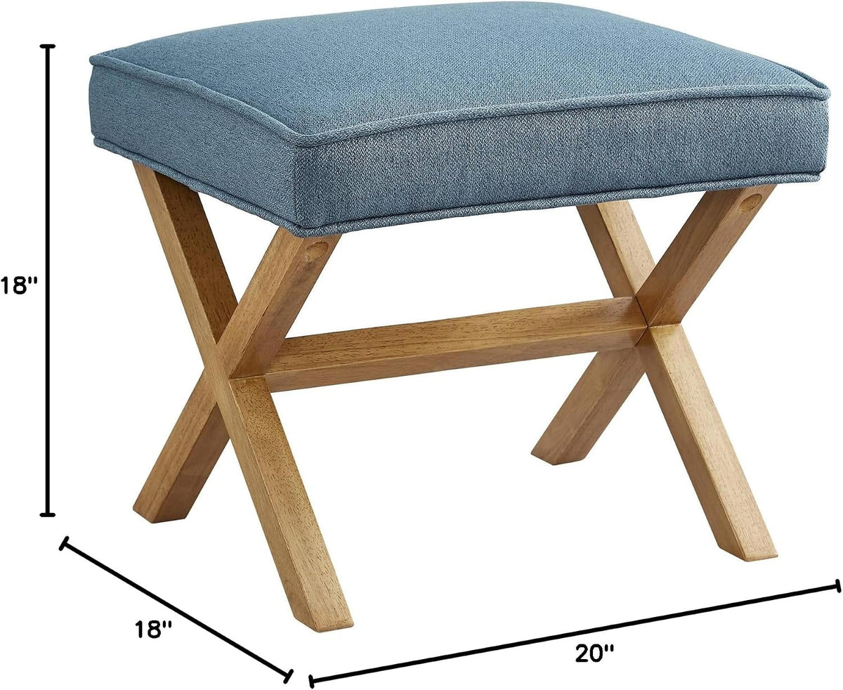 Amazon Basics Small Ottoman Foot Rest, Mid-Century Modern X Square Polyester Foot Stool, Linen, Ivory White, 18" D x 19.8" W x 18.3" H