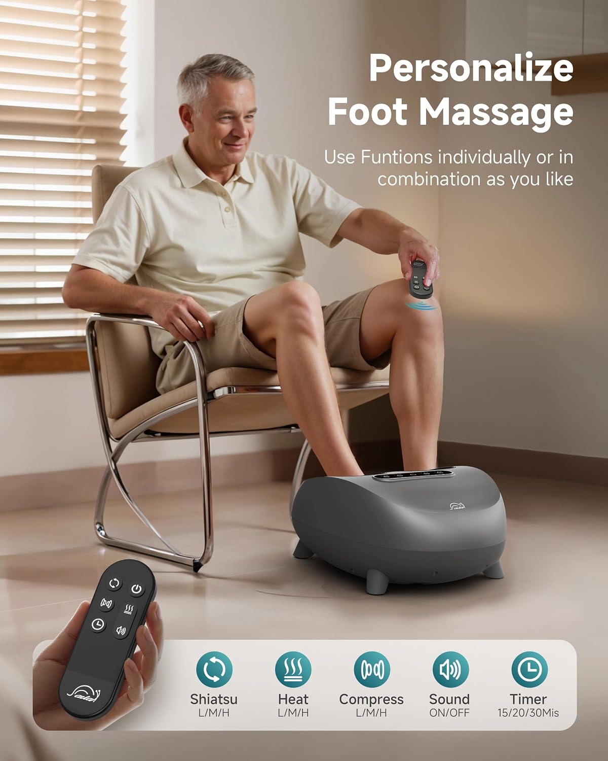 Snailax Shiatsu Foot Massager with Heat, FSA Eligible, Kneading, Compression, Vibration, Feet Massage Machine for Plantar Fasciitis, Neuropathy, Foot Warmer, Gifts for Women Men,Size 13
